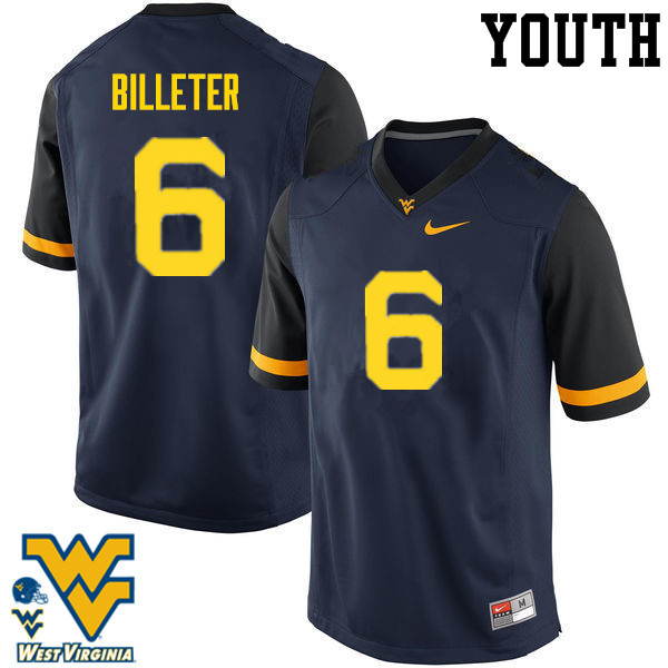 NCAA Youth Will Billeter West Virginia Mountaineers Navy #6 Nike Stitched Football College Authentic Jersey HG23P27EO